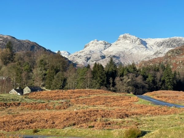 elterwater and langdale pikes in winter