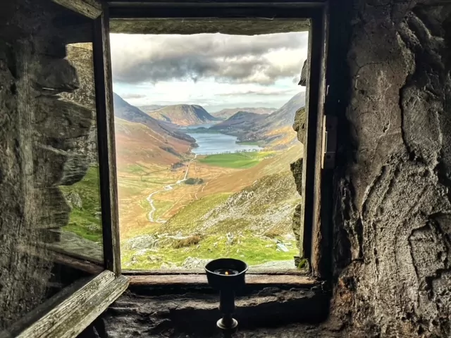 view of buttermere from warnscale bothy window