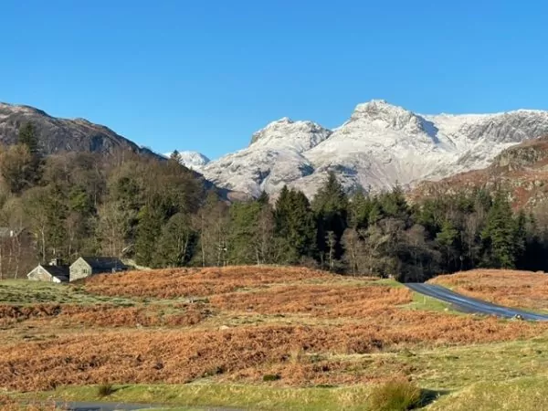 elterwater and langdale pikes in winter