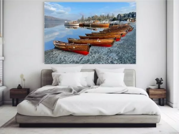 boats at bowness on windermere print